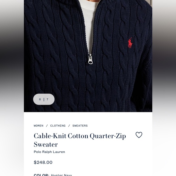 NEW!!! Ralph Lauren Navy Cable-Knit Quarter-Zip Sweater with Red Pony - Picture 3 of 5